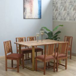 woodsworth from pepperfry Vivant Acacia Wood 6 Seater Dining Set In Scratch Resistant Natural Finish-picture-43