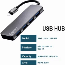 BRYT 4 in 1 USB 3.2 Hub, Multiport Type C Adapter Card Reader image 2
