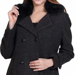 Wool Blend Self Design Coat For Women-picture-7