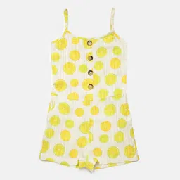 Blue Giraffe Girls White & Yellow Printed Playsuit-image-72