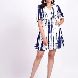 NKSA FASHION Abstract Printed Puff Sleeves Cotton Fit & Flare Dress-image-47