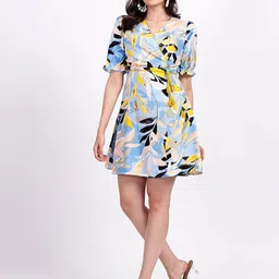 NKSA FASHION Floral Printed Puff Sleeves Cotton Fit & Flare Dress-picture-26