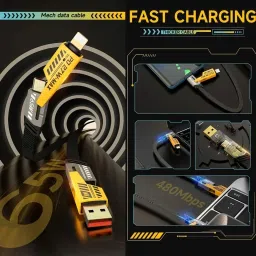 BfsTeckt Type C 9 A 1 m Metal Braided USB Type C Cable 13 A 1 m Braided 4 in 1 65W Fast Charging Cable Compatible for- & Android with MFI Certified (1 Meter) (Compatible with & Android phones, Type C to C , Usb to Lightning, C to Lightning data cable, White, One Cable) image 3
