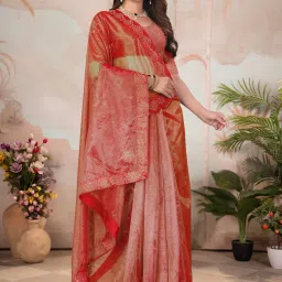hesofy Solid/Plain Bollywood Net Saree image 3