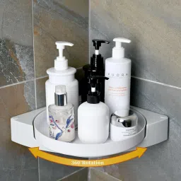 360° Rotating Corner Shower Caddy, Lazy Susan Shower Organizer Plastic Wall Shelf-image-53