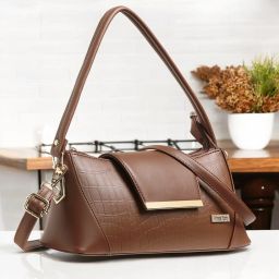 Brown Women Sling Bag Textured Design adjustable shoulder strap-image-1