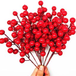 Artificial Christmas Red Cherry Stem Decoration Supplies For Xmas Tree Red Cherry Artificial Flower-26