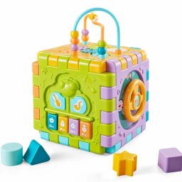 Activity Cube with Blocks Piano Clock Mirror Music & Light Learning Musical Toys-image-17