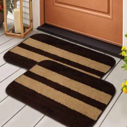 hosta homes Brown Geometric Polyester 16 x 24 Inches Anti Skid Door Mat-picture-1