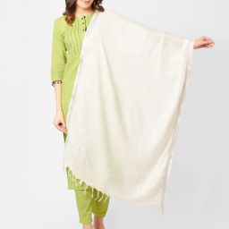 Cotton Blend Solid White Women Dupatta-image-44