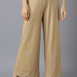 Women Regular Fit Gold Viscose Rayon Trousers-image-4