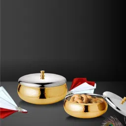 urbanspoon Raga 600 ml Gold Stainless Steel Double Walled Serving Bowl with lid-picture-5