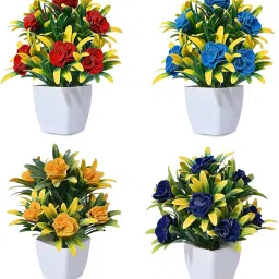 Set Of 4 Mini/Small Artificial Flowers With Pot/Vase For Home Decor Multicolor Wild Flower Artificial Flower with Pot-2