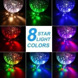 heti beauty 360 Degree Rotation 4 LED Bulbs 9 Light Color Changing Star Night Light | Dream Rotating Projection Light Table Lamp image 4