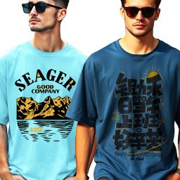 Pack of 2 Men Printed Round Neck Cotton Blend Dark Blue, Light Blue T-Shirt-image-41