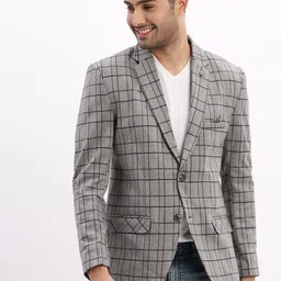 SHOWOFF Checked Slim-Fit Single Breasted Notched Lapel Collar Cotton Casual Blazer-picture-6