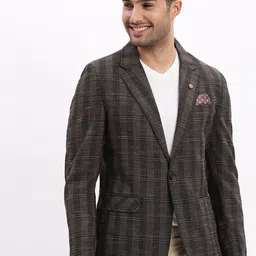 SHOWOFF Checked Slim-Fit Notched Lapel Collar Single Breasted Cotton Casual Blazer-picture-1