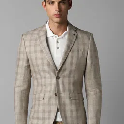 Louis Philippe Checked Slim-Fit Single Breasted Linen Blazers-image-82