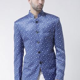 Hangup Men Blue Printed Bandhgala Blazer-image-63