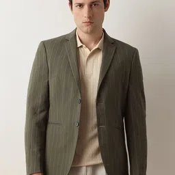 SELECTED Striped Slim-Fit Notched Lapel Collar Single-Breasted Casual Blazer-picture-12