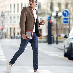 V Dot Men Brown Self Design Slim-Fit Single-Breasted Formal Blazer-picture-41