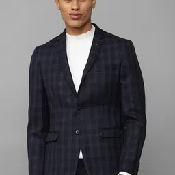 Allen Solly Men Navy Blue Checked Single-Breasted Pure Wool Blazer-51