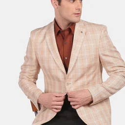 Arrow Men Beige Checked Tailored Fit Single-Breasted Formal Blazer-picture-17
