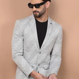Crimsoune Club Self Design Notched Lapel Single Breasted Blazer-image-17