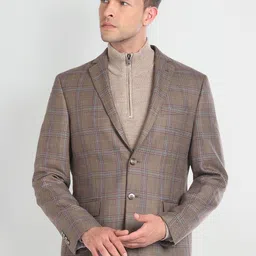 Arrow Tartan Checked Notched Lapel Long Sleeves Single Breasted Blazers-picture-18