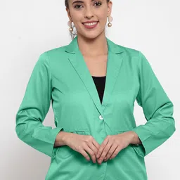 Jompers Women Sea-Green Solid Single Breasted Blazer-picture-46
