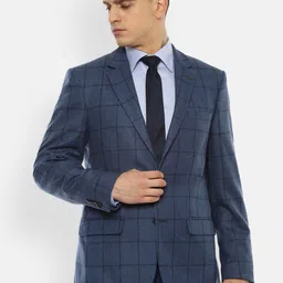 Louis Philippe Men Navy Blue & Black Checked Woolen Single-Breasted Formal Blazer-picture-10