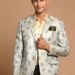 VASTRAMAY Floral Self Design Jacquard Single-Breasted Blazer-picture-12