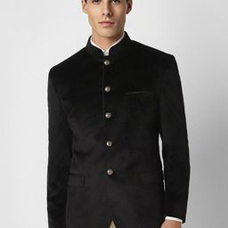 V Dot Mandarin Collar Long Sleeve Bandhgala Slim Fit Party Blazer-14