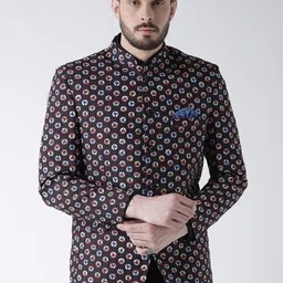 Hangup Men Brown Printed Bandhgala Blazer-picture-54