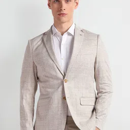 Arrow Textured Slim-Fit Notched Lapel Collar Single-Breasted 1851 Formal Blazer-image-98