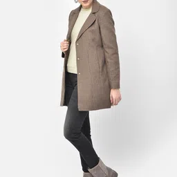 Crimsoune Club Women Brown Checked Notched Lapel Blazer-picture-10