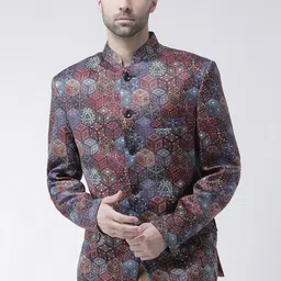 Hangup Men Blue Printed Single-Breasted Blazers-image-46