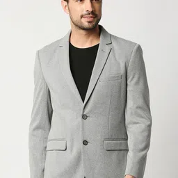 Basics Men Grey Solid Single Breasted Comfort Fit Blazers-picture-17