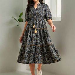 raiyani enterprise Women Fit and Flare Blue Ankle Length Dress-picture-27