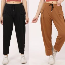 Pack of 2 Women Solid Brown, Black Track Pants-image-61