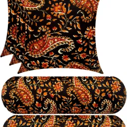 Combo Set Of 3 Cushion And 2 Microfibre Floral Bolster Pack of 5-3