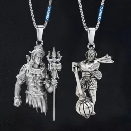 Combo Offer Lord Shiv Hanuman Pendant for Men and Women, Hindu God Locket Silver Stainless Steel, Steel, Sterling Silver Locket-image-45
