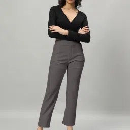 Women Comfort Fit Grey Lycra Blend Trousers-image-28