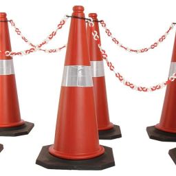 Road Traffic Cone, Pack of 6 cones 750mm, with 6 mtr chain + 6 hooks, (Safety Cone, Traffic Safety Cone, Road Safety Cone with Reflective Strips Collar) Emergency Sign-image-2