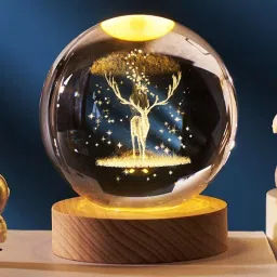 3D Crystal Ball Deer Night Light for Kids with Wooden Base Table Lamp-picture-23