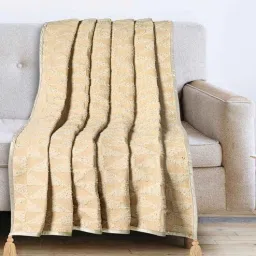 saral home Beige Cotton and Polyester Geometric 55 x 82 Inches Throw-picture-5