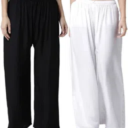 rocksy Pack of 2 Women Flared Black, White Cotton Blend Trousers-picture-9