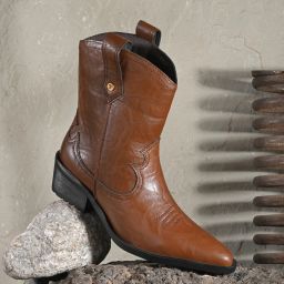 El Paso Women Tan Faux Leather Casual Chelsea Cowboy Boots Boots For Women-image-12