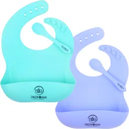 Silicone Adjustable Feeding Bib with Easy Grip Spoon For Feeding Toddlers & Baby - 100% Silicone-Food Grade-18