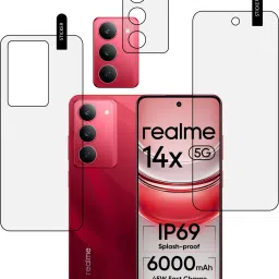 MOBKAVACH Front and Back Tempered Glass for Realme 14x 5G Red WITH CAMERA LENS PROTECTOR-image-17